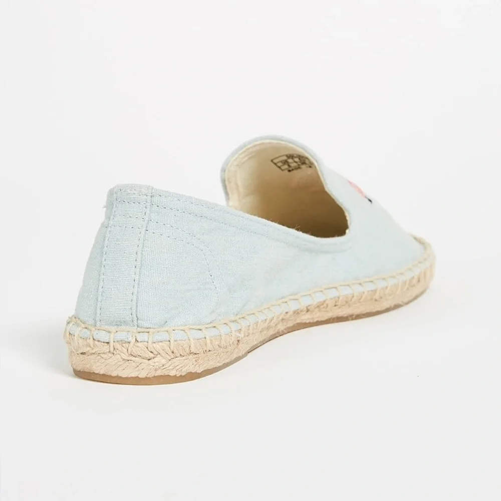 Anthropologie Soludos Espadrilles Canvas Loafers Blue Flamingo Slipper Size 7